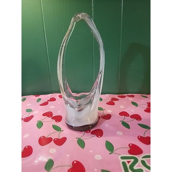Vintage 1960s MCM Hand Blown Swirl Glass Murano Stretch Basket Vase Centerpiece - Picture 1 of 6